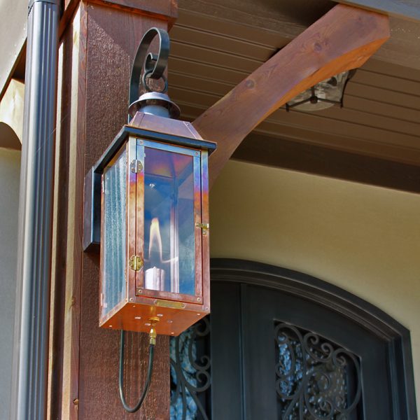 Legendary Natural Gas Copper Lantern – Wall Mount, Flame Light, UL Wet Listed, Medium 21x13 Inch, USA Made
