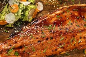 Grilled Salmon Tips & Soy Glaze